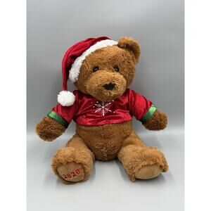 2020 Walmart Christmas Teddy Bear Plush 16” Stuffed Brown In Santa Hat Red Top
